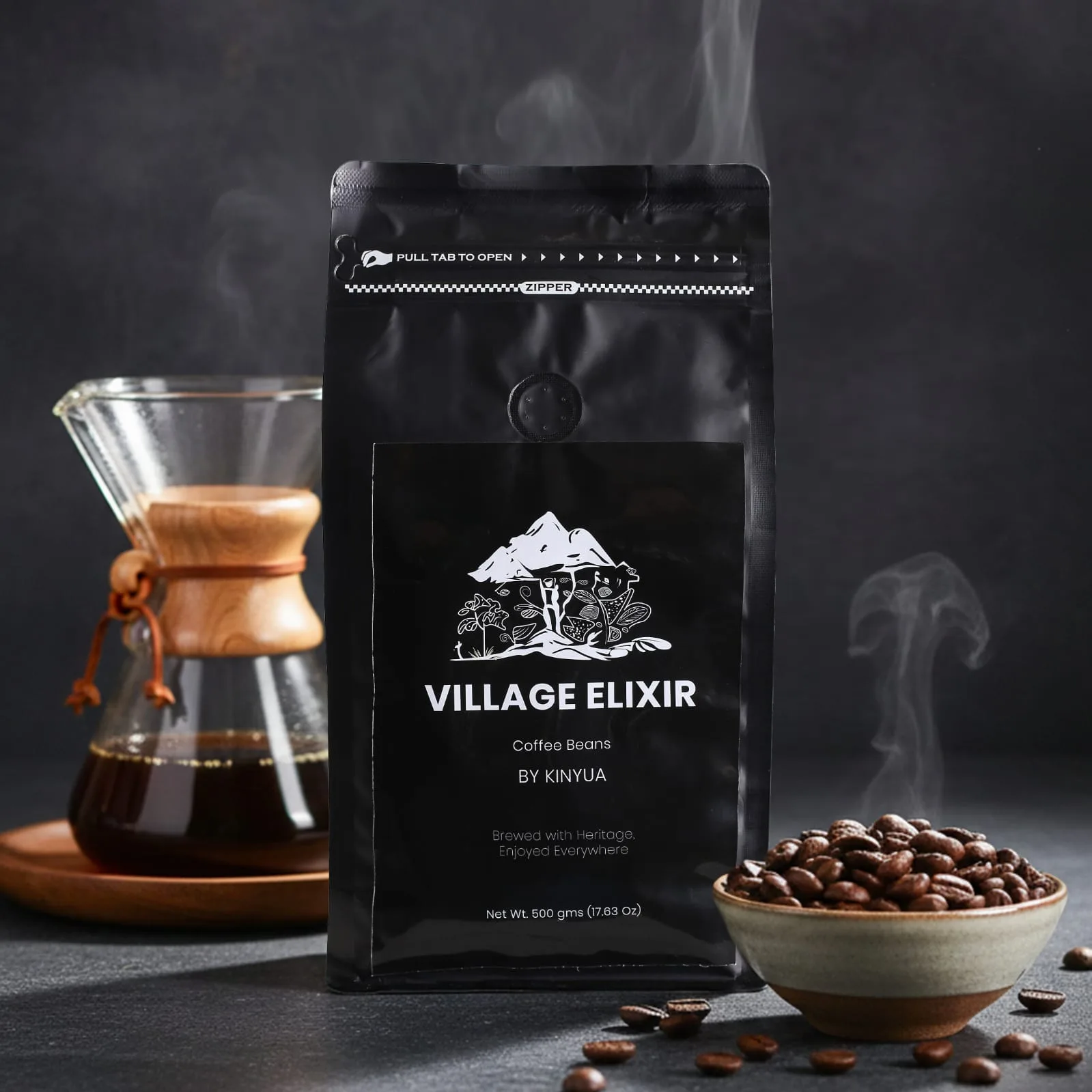 Village Elixir Coffee Beans 500g pack, premium whole coffee beans with rich aroma and bold flavor, perfect for anyone looking to buy the best coffee beans online.